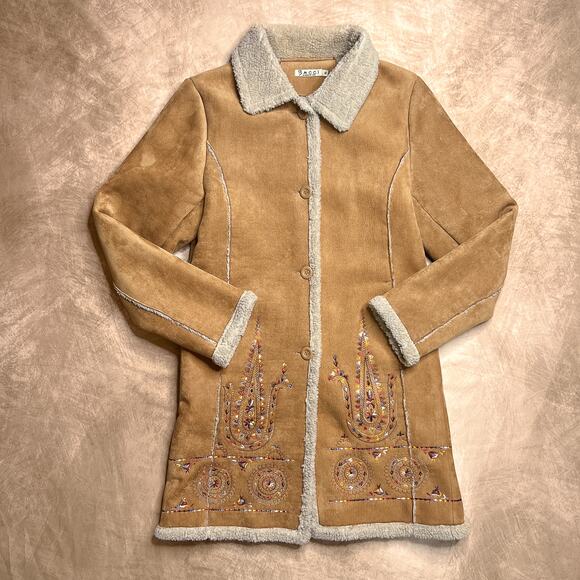 Bacci Jackets & Blazers - Vintage 90s Bacci Floral Embroidered Penny Lane Coat Faux Suede Sherpa Collar